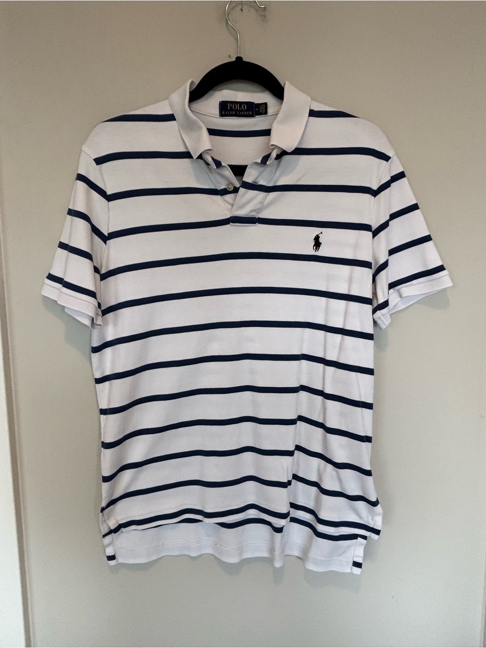 Polo by Ralph Lauren White & Navy Striped Cotton Polo